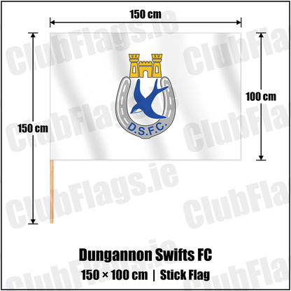 Dungannon Swifts FC 100cm x 150cm Stick Flag with the club crest and colours, Tyrone Football - ClubFlags.ie
