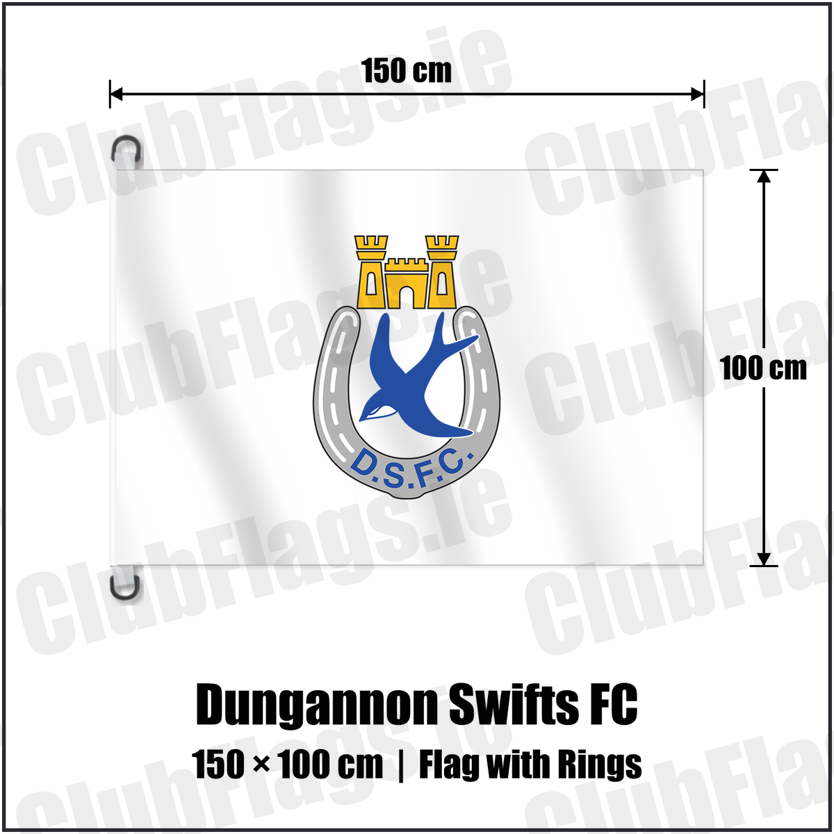 Dungannon Swifts FC 150cm x 100cm Flag Pole Flag with Rings with the club crest and colours, Tyrone Football - ClubFlags.ie