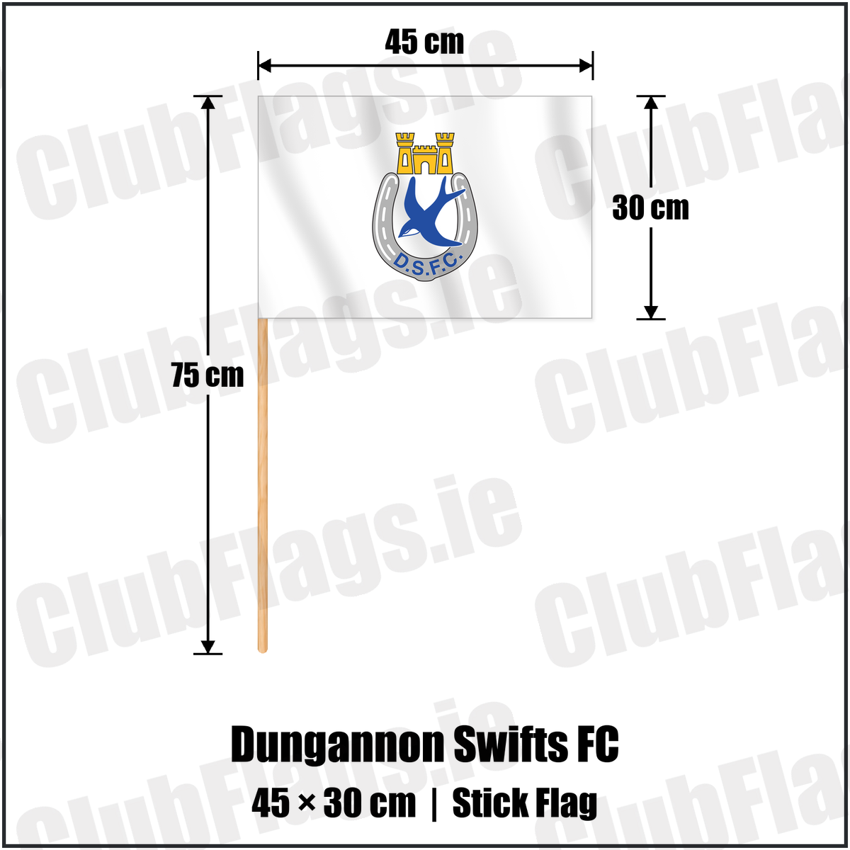 Dungannon Swifts FC 30cm x 45cm Stick Flag with the club crest and colours, Tyrone Football - ClubFlags.ie