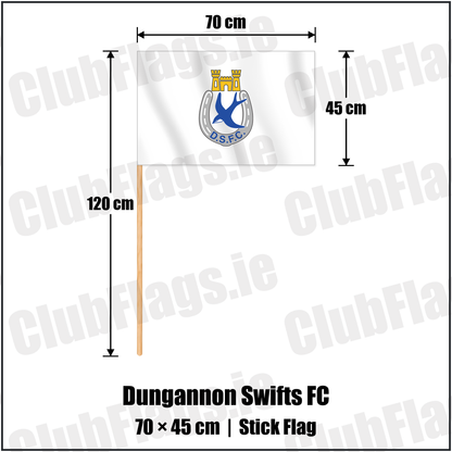 Dungannon Swifts FC 45cm x 70cm Stick Flag with the club crest and colours, Tyrone Football - ClubFlags.ie