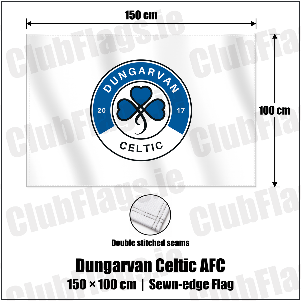 Dungarvan Celtic AFC 100cm x 150cm Flag (sewn on the edges) with the club crest and colours, Waterford Football - ClubFlags.ie