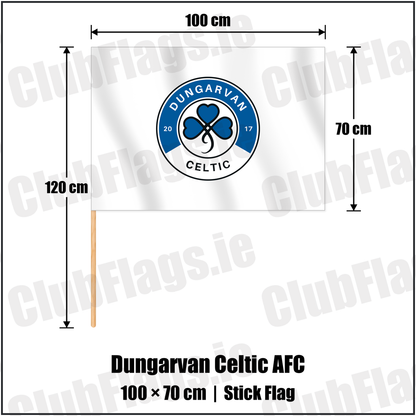 Dungarvan Celtic AFC 70cm x 100cm Stick Flag with the club crest and colours, Waterford Football - ClubFlags.ie