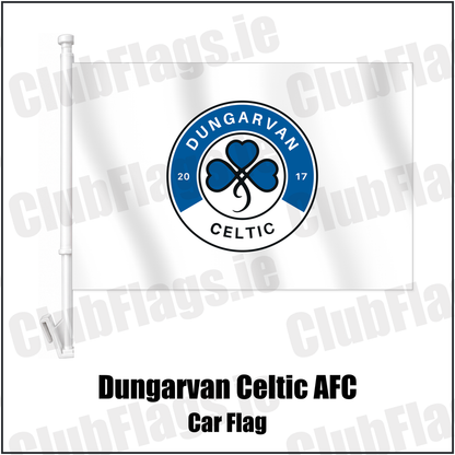 Dungarvan Celtic AFC Car Flag with the club crest and colours, Waterford Football - ClubFlags.ie
