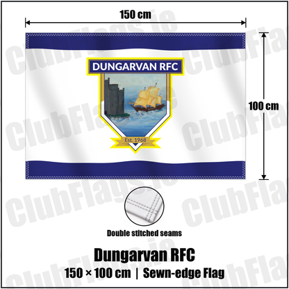 Dungarvan RFC 100cm x 150cm Flag (sewn on the edges) with the club crest and colours, Waterford Rugby - ClubFlags.ie