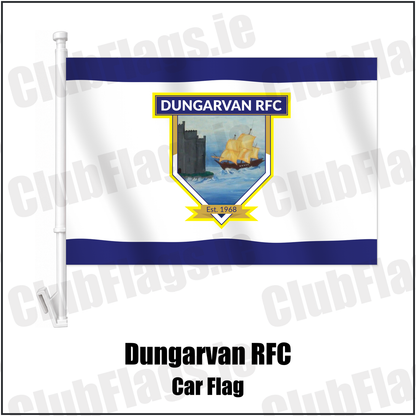 Dungarvan RFC Car Flag with the club crest and colours, Waterford Rugby - ClubFlags.ie
