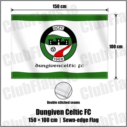 Dungiven Celtic FC 100cm x 150cm Flag (sewn on the edges) with the club crest and colours, Derry Football - ClubFlags.ie