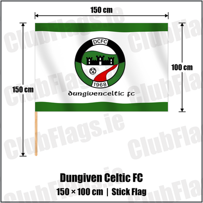 Dungiven Celtic FC 100cm x 150cm Stick Flag with the club crest and colours, Derry Football - ClubFlags.ie