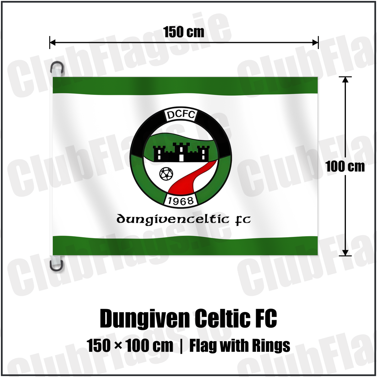 Dungiven Celtic FC 150cm x 100cm Flag Pole Flag with Rings with the club crest and colours, Derry Football - ClubFlags.ie