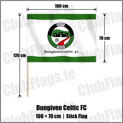 Dungiven Celtic FC 70cm x 100cm Stick Flag with the club crest and colours, Derry Football - ClubFlags.ie