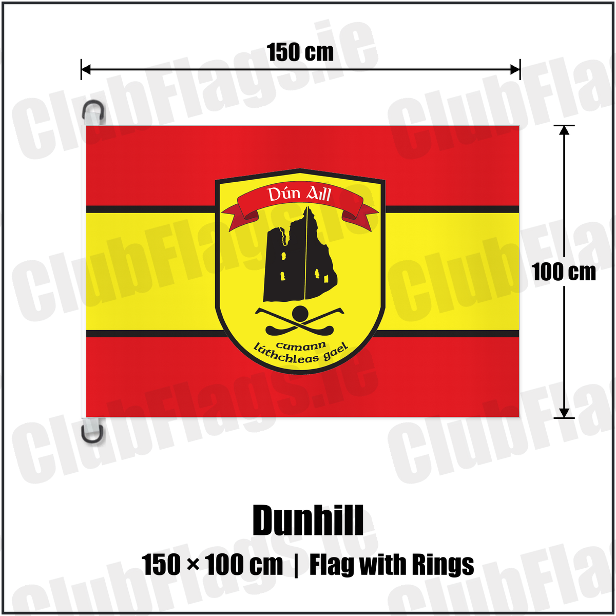 Dunhill 150cm x 100cm Flag Pole Flag with Rings with the club crest and colours, Waterford GAA - ClubFlags.ie