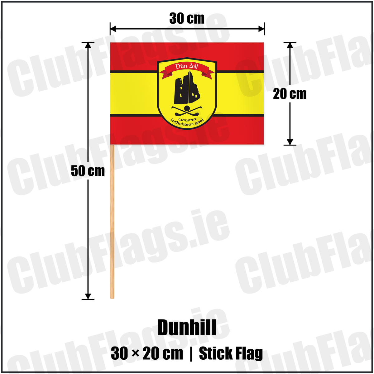 Dunhill 20cm x 30cm Stick Flag with the club crest and colours, Waterford GAA - ClubFlags.ie