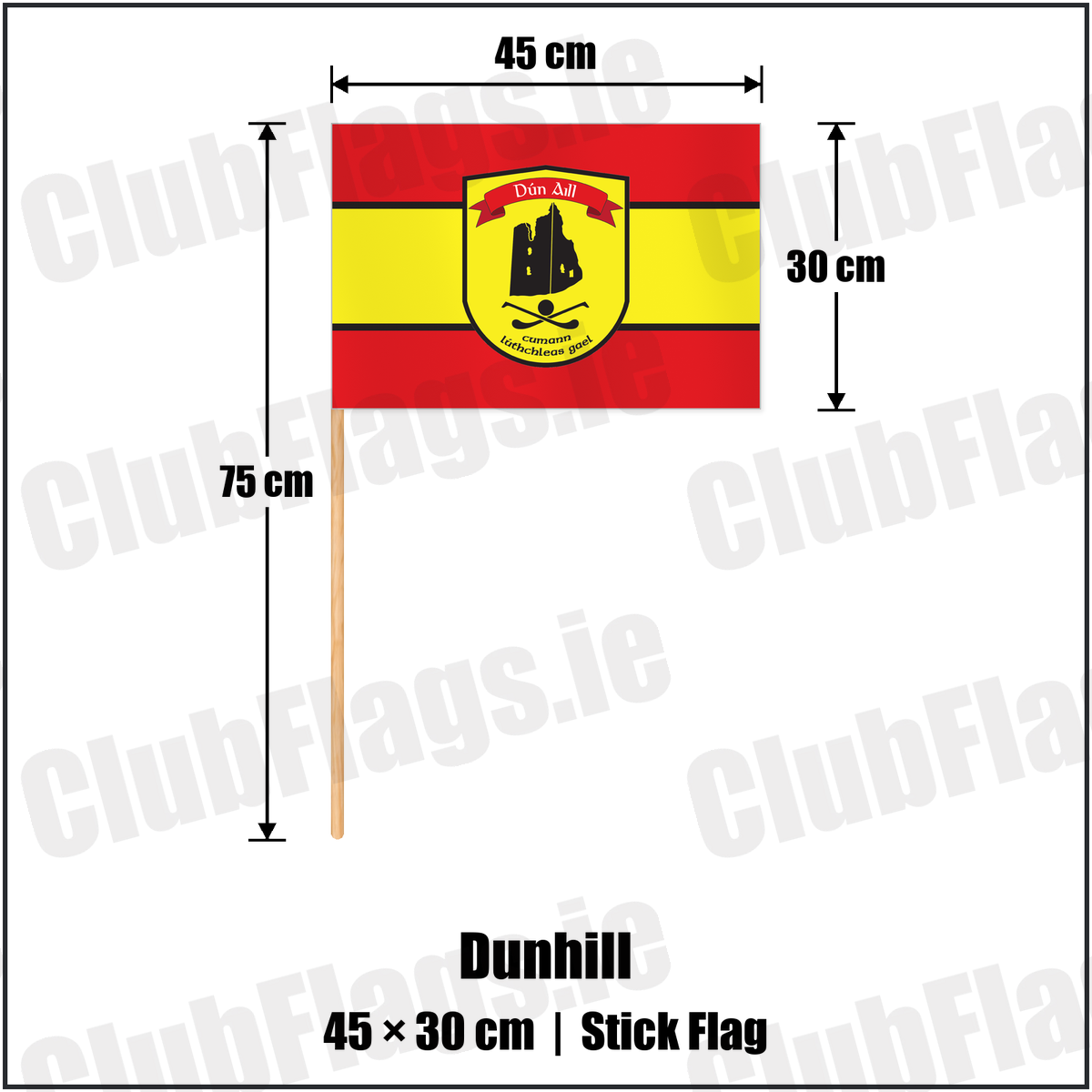 Dunhill 30cm x 45cm Stick Flag with the club crest and colours, Waterford GAA - ClubFlags.ie