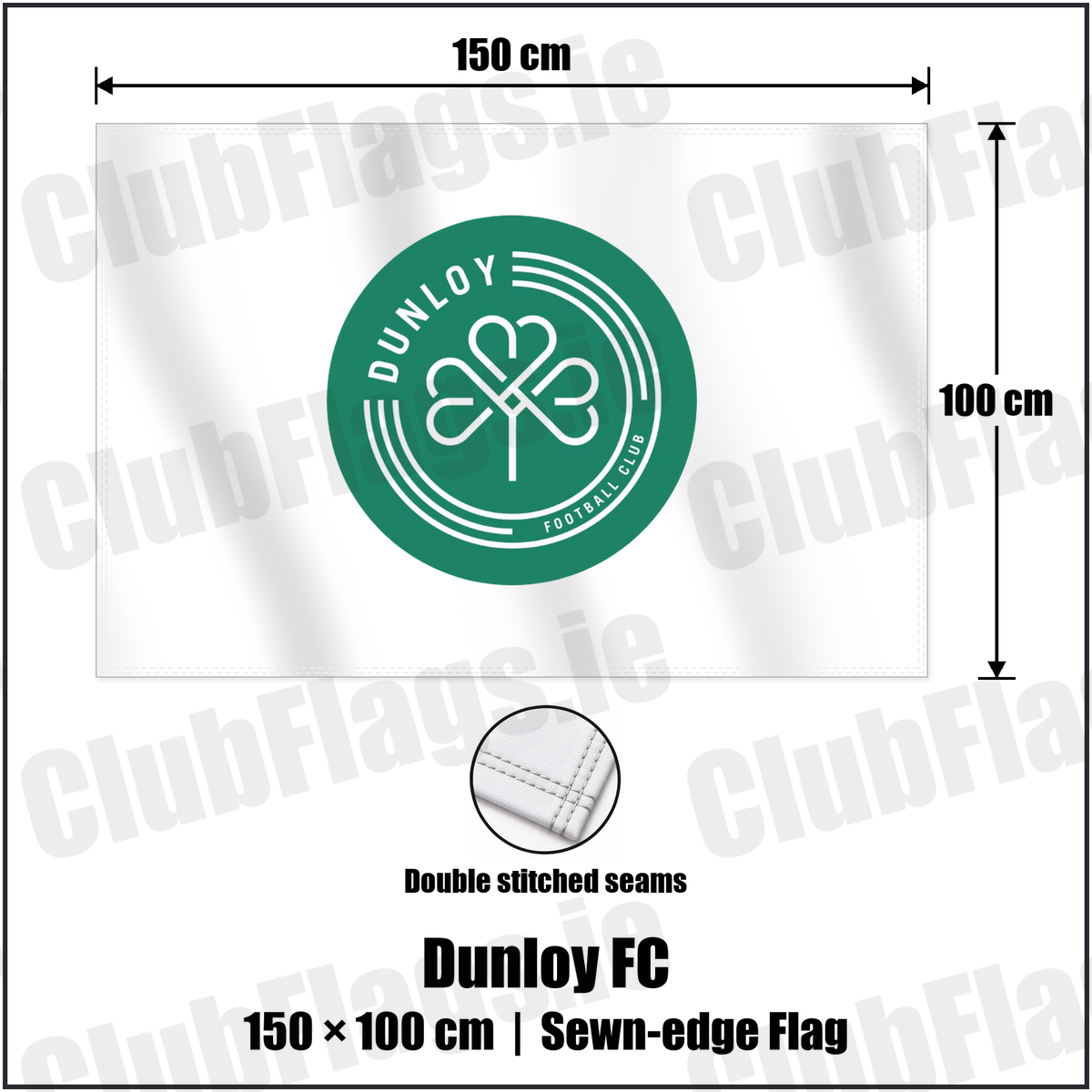 Dunloy FC 100cm x 150cm Flag (sewn on the edges) with the club crest and colours, Antrim Football - ClubFlags.ie