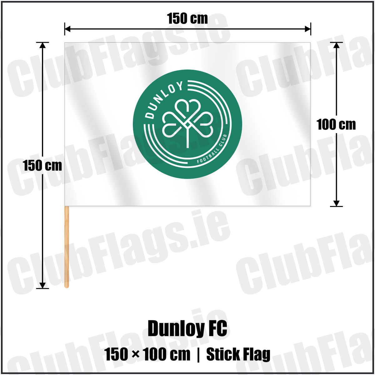 Dunloy FC 100cm x 150cm Stick Flag with the club crest and colours, Antrim Football - ClubFlags.ie