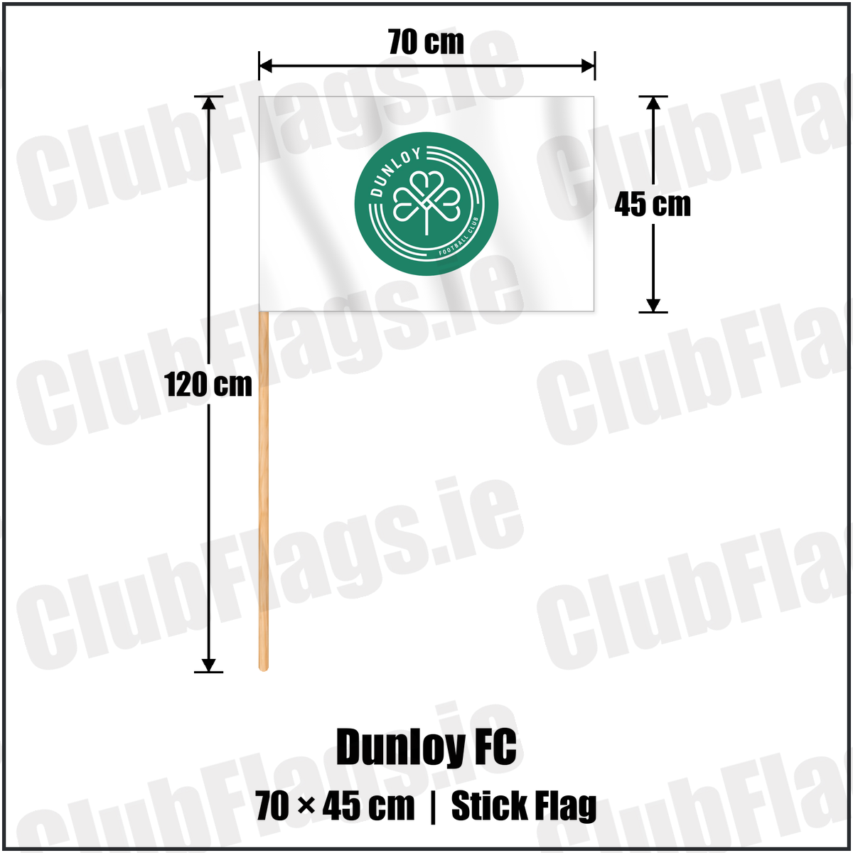 Dunloy FC 45cm x 70cm Stick Flag with the club crest and colours, Antrim Football - ClubFlags.ie