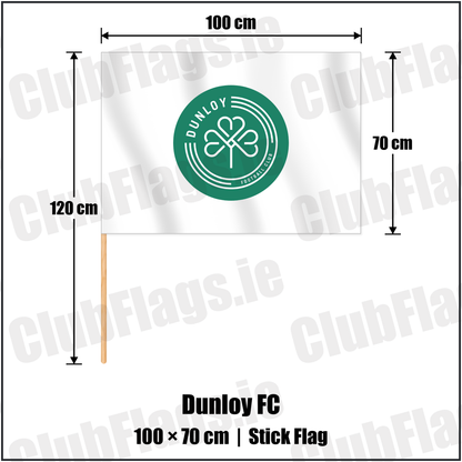 Dunloy FC 70cm x 100cm Stick Flag with the club crest and colours, Antrim Football - ClubFlags.ie
