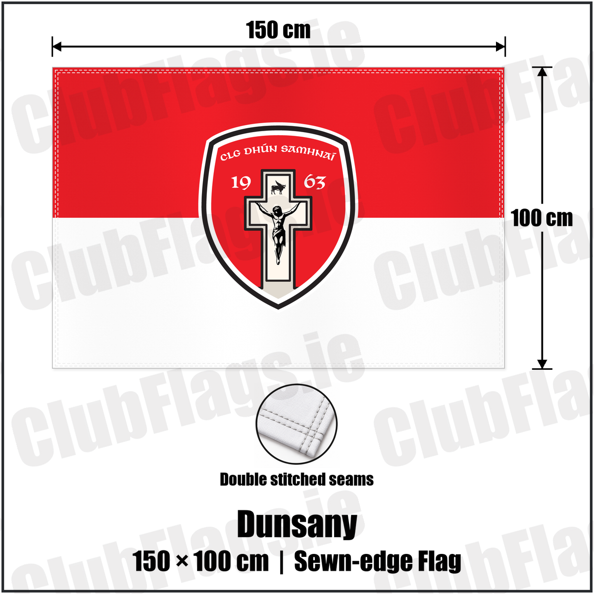Dunsany 100cm x 150cm Flag (sewn on the edges) with the club crest and colours, Meath GAA - ClubFlags.ie