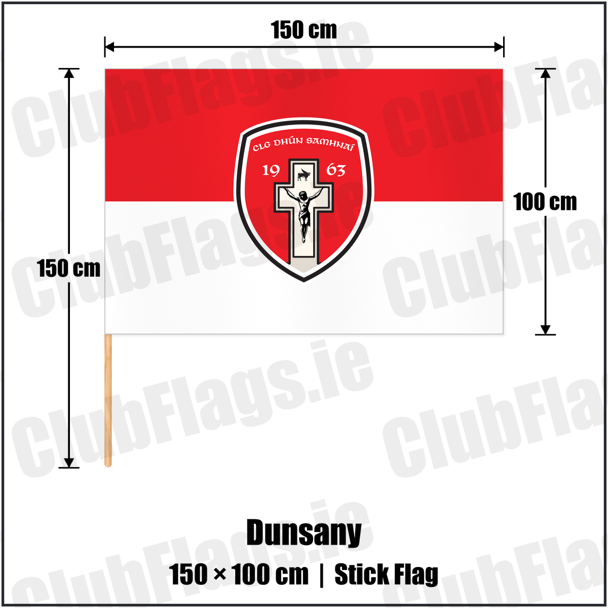 Dunsany 100cm x 150cm Stick Flag with the club crest and colours, Meath GAA - ClubFlags.ie