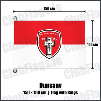 Dunsany 150cm x 100cm Flag Pole Flag with Rings with the club crest and colours, Meath GAA - ClubFlags.ie