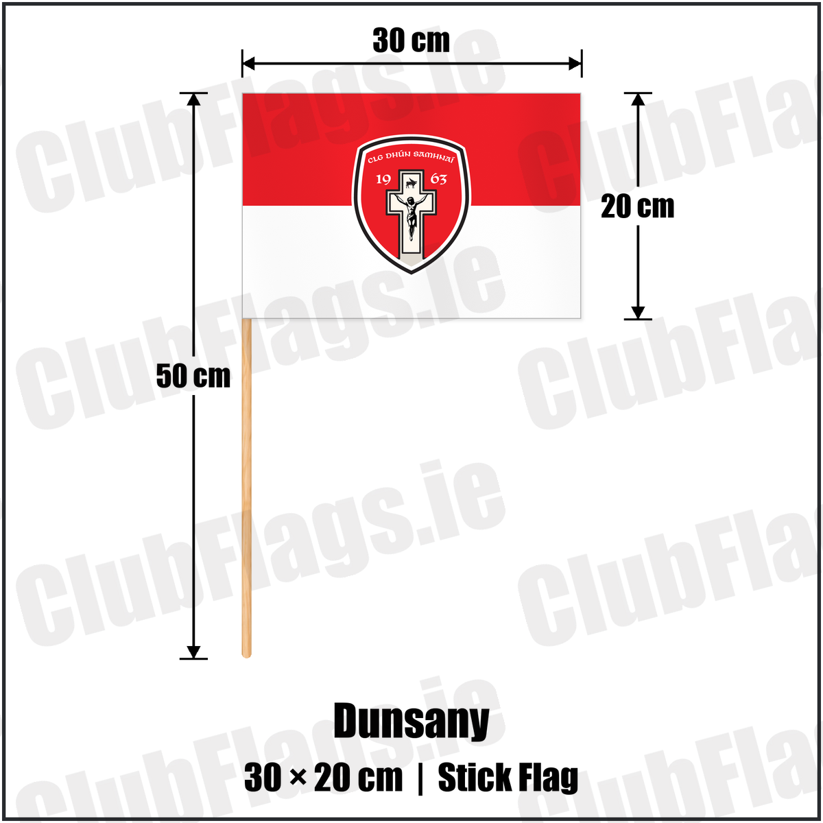 Dunsany 20cm x 30cm Stick Flag with the club crest and colours, Meath GAA - ClubFlags.ie