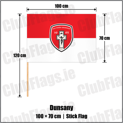Dunsany 70cm x 100cm Stick Flag with the club crest and colours, Meath GAA - ClubFlags.ie