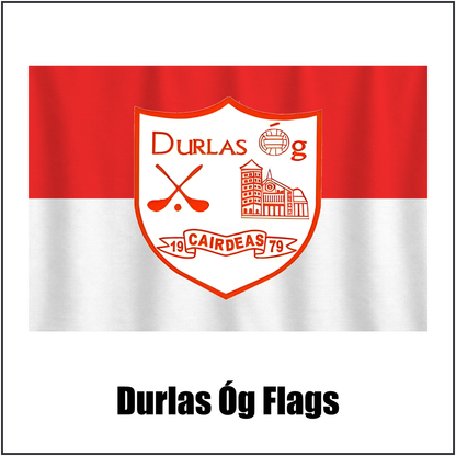 Durlas Óg Flags, featuring the club crest and red and white colours; County Tipperary GAA. ClubFlags.ie.