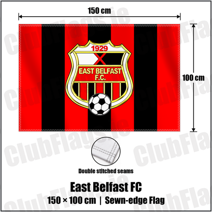 East Belfast FC 100cm x 150cm Flag (sewn on the edges) with the club crest and colours, Down Football - ClubFlags.ie
