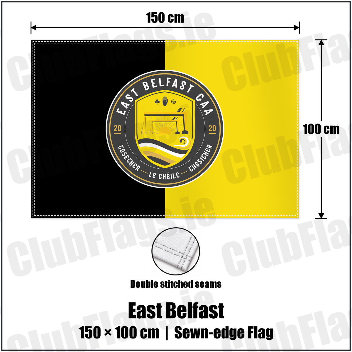 East Belfast 100cm x 150cm Flag (sewn on the edges) with the club crest and colours, Down GAA - ClubFlags.ie
