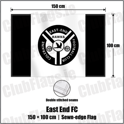 East End FC 100cm x 150cm Flag (sewn on the edges) with the club crest and colours, Derry Football - ClubFlags.ie