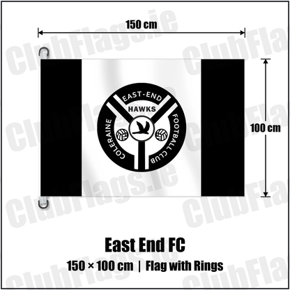 East End FC 150cm x 100cm Flag Pole Flag with Rings with the club crest and colours, Derry Football - ClubFlags.ie