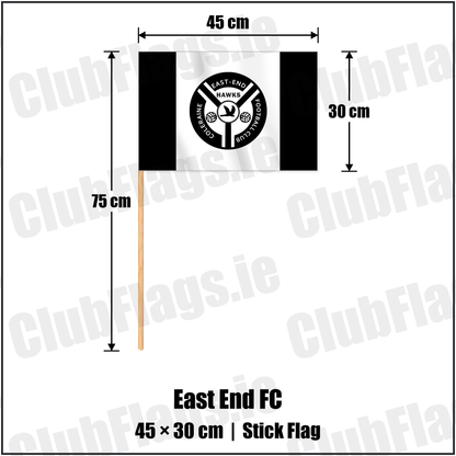 East End FC 30cm x 45cm Stick Flag with the club crest and colours, Derry Football - ClubFlags.ie