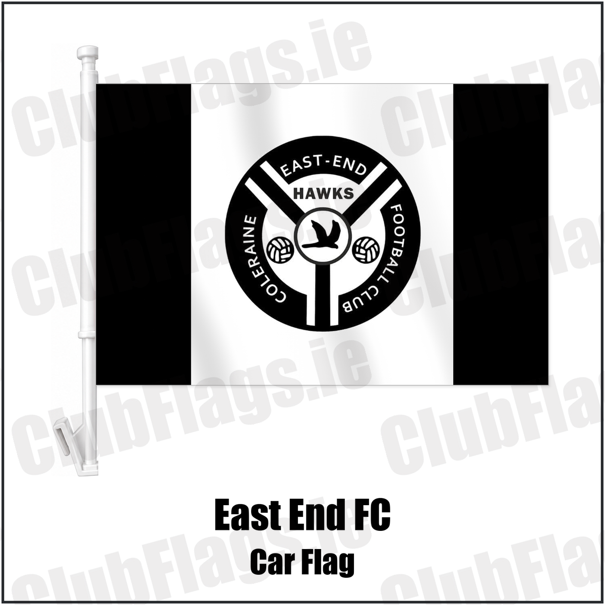 East End FC Car Flag with the club crest and colours, Derry Football - ClubFlags.ie