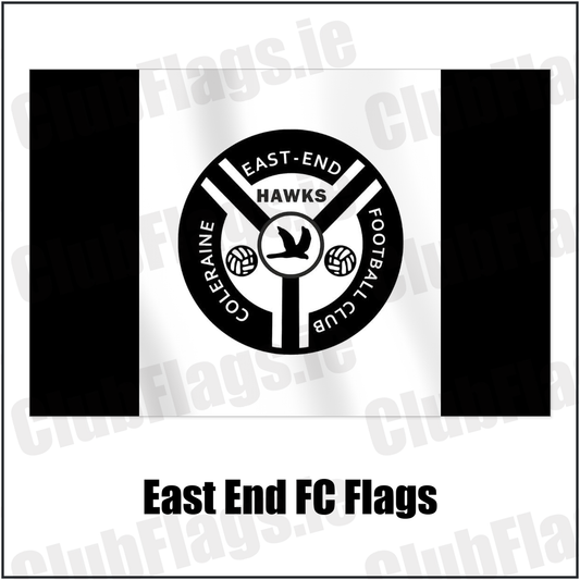 East End FC Flags with the club crest and colours, Derry Football - ClubFlags.ie