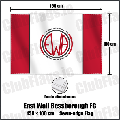 East Wall Bessborough FC 100cm x 150cm Flag (sewn on the edges) with the club crest and colours, Dublin Football - ClubFlags.ie