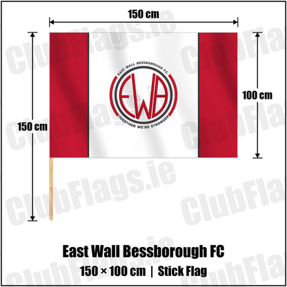 East Wall Bessborough FC 100cm x 150cm Stick Flag with the club crest and colours, Dublin Football - ClubFlags.ie