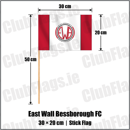 East Wall Bessborough FC 20cm x 30cm Stick Flag with the club crest and colours, Dublin Football - ClubFlags.ie