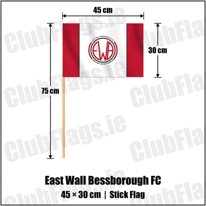 East Wall Bessborough FC 30cm x 45cm Stick Flag with the club crest and colours, Dublin Football - ClubFlags.ie