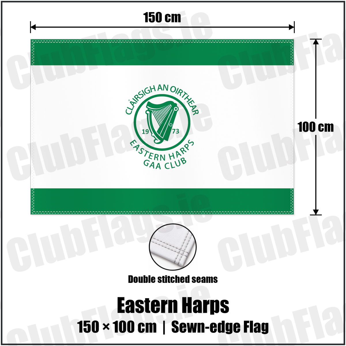 Eastern Harps 100cm x 150cm Flag (sewn on the edges) with the club crest and colours, Sligo GAA - ClubFlags.ie