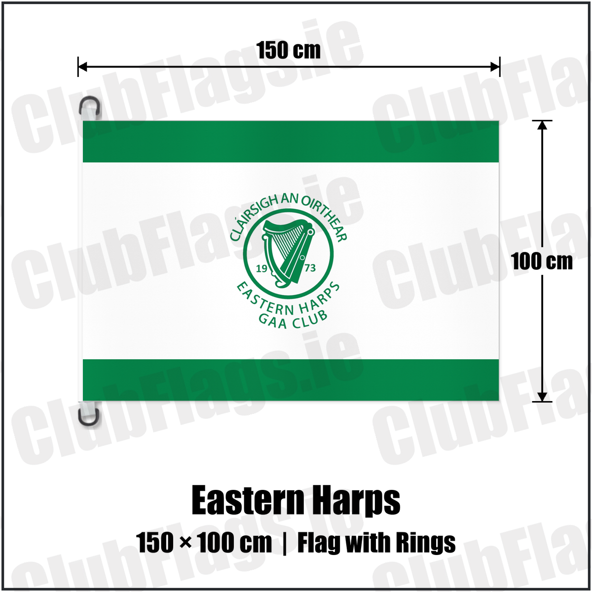 Eastern Harps 150cm x 100cm Flag Pole Flag with Rings with the club crest and colours, Sligo GAA - ClubFlags.ie