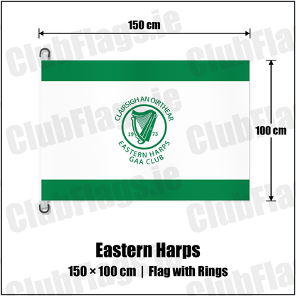 Eastern Harps 150cm x 100cm Flag Pole Flag with Rings with the club crest and colours, Sligo GAA - ClubFlags.ie