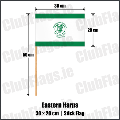 Eastern Harps 20cm x 30cm Stick Flag with the club crest and colours, Sligo GAA - ClubFlags.ie