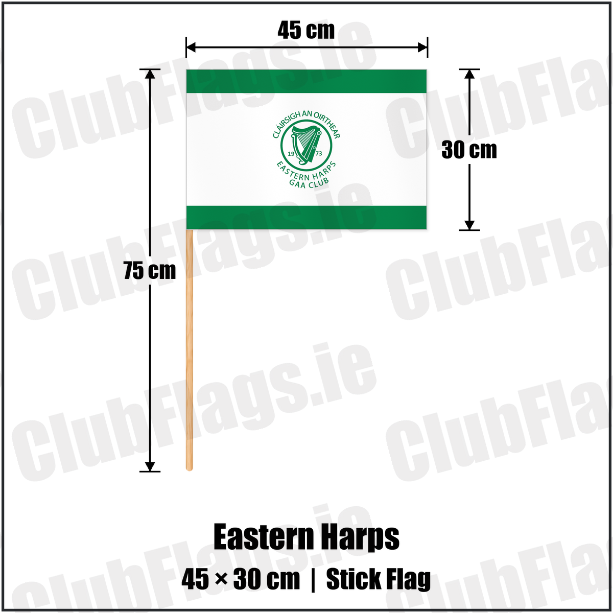 Eastern Harps 30cm x 45cm Stick Flag with the club crest and colours, Sligo GAA - ClubFlags.ie