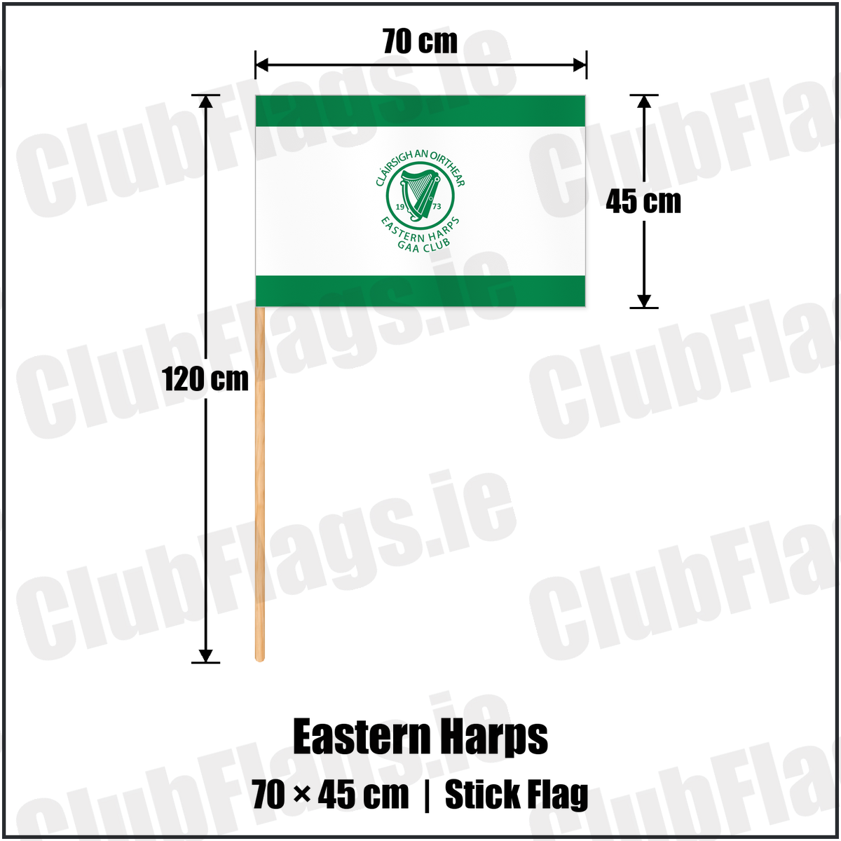 Eastern Harps 45cm x 70cm Stick Flag with the club crest and colours, Sligo GAA - ClubFlags.ie