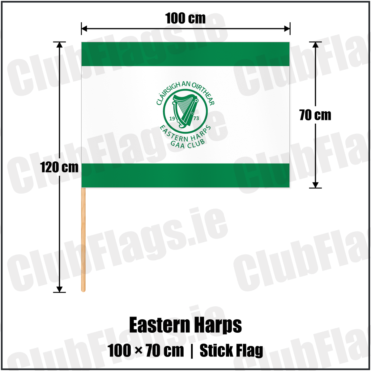Eastern Harps 70cm x 100cm Stick Flag with the club crest and colours, Sligo GAA - ClubFlags.ie