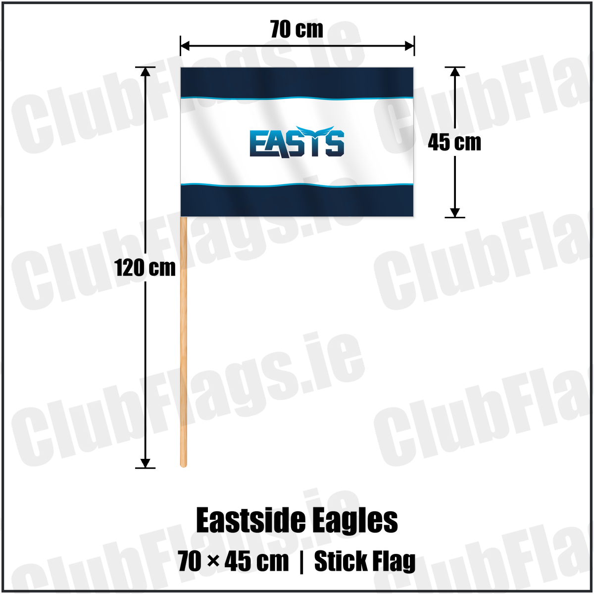 Eastside Eagles 45cm x 70cm Stick Flag with the club crest and colours, Down Rugby - ClubFlags.ie