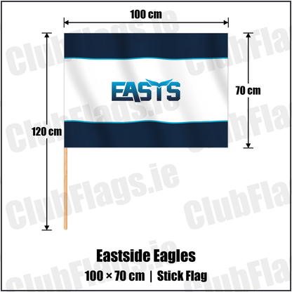 Eastside Eagles 70cm x 100cm Stick Flag with the club crest and colours, Down Rugby - ClubFlags.ie