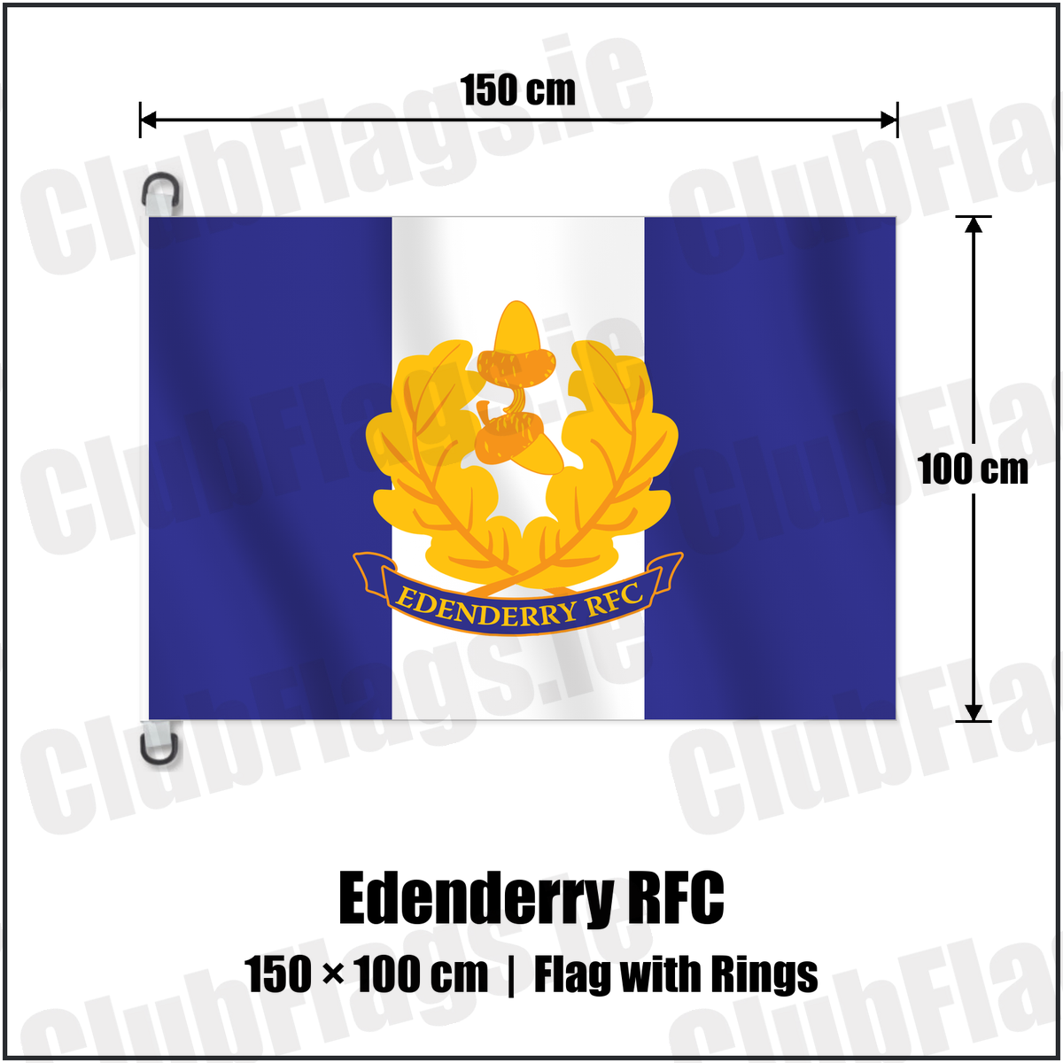 Edenderry RFC 150cm x 100cm Flag Pole Flag with Rings with the club crest and colours, Kildare Rugby - ClubFlags.ie