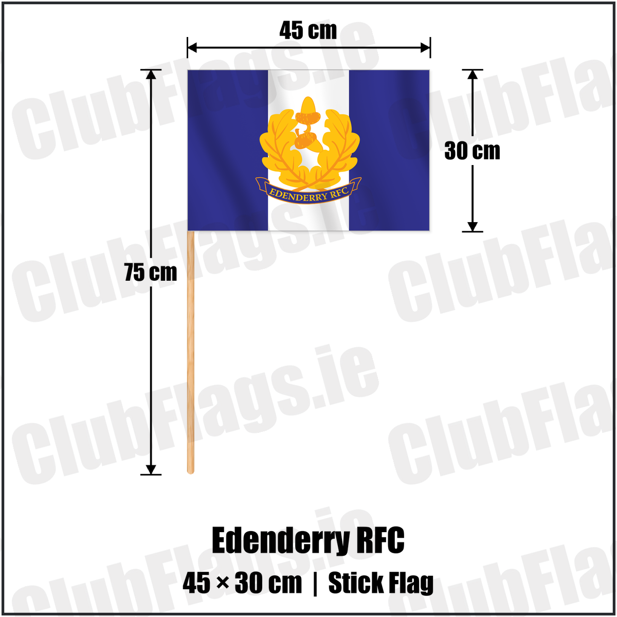 Edenderry RFC 30cm x 45cm Stick Flag with the club crest and colours, Kildare Rugby - ClubFlags.ie