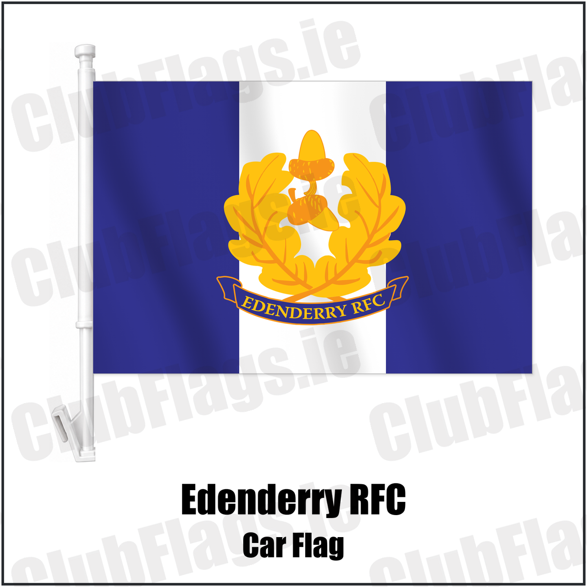 Edenderry RFC Car Flag with the club crest and colours, Kildare Rugby - ClubFlags.ie