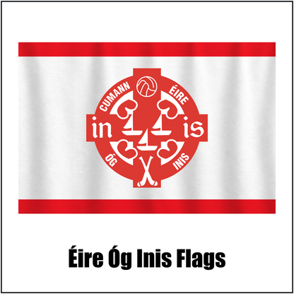 Éire Óg Inis Flags, featuring the club crest and red and white colours; County Clare GAA. ClubFlags.ie.